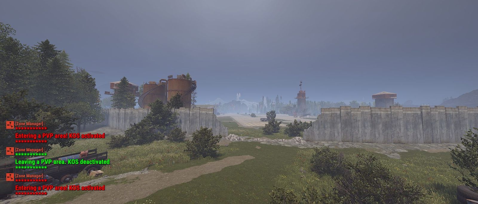 Walking into a walled PvP zone on 2x while chat shows Entering a PVP area, KOS activated